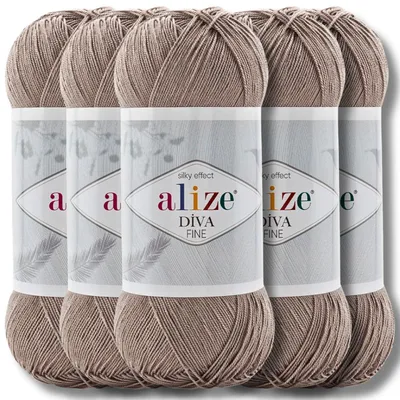 Productafbeelding van Alize 5x 100g Diva Fine wol, effen kleur, geschikt voor haken en breien (Melkbruin - 167)