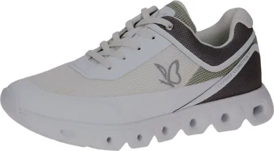 A single white sneaker is shown against a white background.