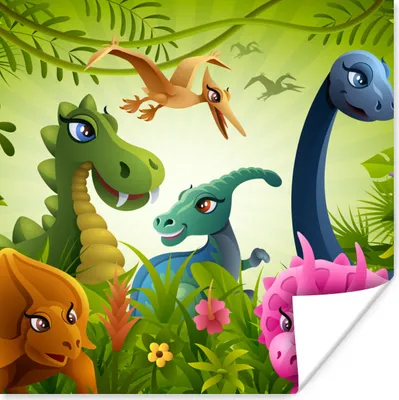 Produktbild von MuchoWow® Poster Dinosaurier - Tiere - Dschungel - Illustration - Baby - Jungen - Mädchen - Kinder 50x50 cm - Wohnzimmerdekoration