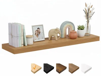 Image de Étagère murale en chêne, 120 x 23,5 x 3,8 cm, étagère en bois avec fixations invisibles, étagère suspendue pour chambre, salon, salle de bains, cuisine, buanderie, bureau