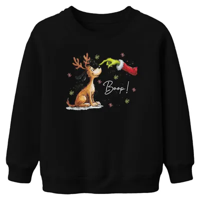 Produktbild von Boop Rentier Nase Grinch Hand Weihnachten lustig Geschenk Retro Uni Kinder Sweatshirt Pullover, Schwarz, 116