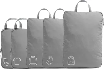 Produktbild von Reiseorganizer-Set – Kofferbeutel – Gepäckverpackung – Kompressionsfunktion – 5 Stück – Grau