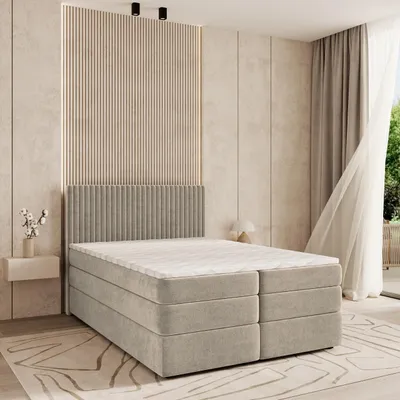 Produktbild von Masseno Boxspringbett FELBIO 180x200 cm Komplett-Set mit Bonell Matratze und Topper, Polsterbett mit Bettkästen -Beige, PAROS 02