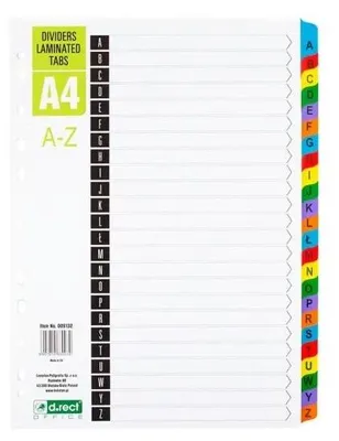 Obrázok produktu pre Kartónové rozdeľovače A–Z, laminovaný index D.RECT