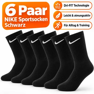 Produktbild von NIKE 6 Paar Socken 2 X 3er Pack SX7664 SX4508, Farbe:Schwarz, Größe:L = 42-46