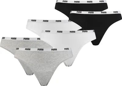 Produktbild von PUMA Damen Iconic String, 6er Pack - Soft Baumwolle Stretch Grau/Weiß/Schwarz L
