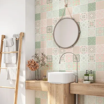Produktbild von Selbstklebende Fliesentapete für Badezimmer – Lumaléa – Zementfliesenmuster – Selbstklebend + MATT-Schutz – 55 x 55 cm