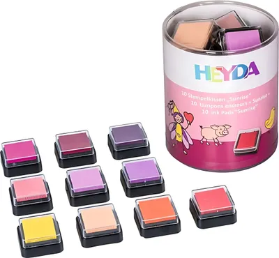 Zdjęcie produktu dla Heyda 204888471 Zestaw tuszy Mini "Sunrise" 3 x 3 cm słoneczny żółty, kolor skóry, morelowy, jasnoczerwony, różowy, jasnofioletowy, liliowy, różowy, jeżynowy, głęboko fioletowy