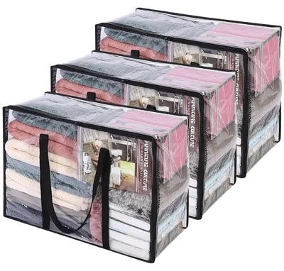Image de Poche de rangement transparente avec poignées renforcées, lot de 3