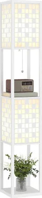 Produktbild von HOMCOM Stehlampe, Stehleuchte mit 2 Fächern, E27 Sockel, Gittermustersäule Standlampe mit Fußschalter und Zugkette, für Wohnzimmer, Weiß