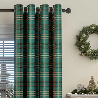 Produktbild von Vorhang Plaid Blickdicht Weihnachtsvorhang mit Ösen Gardinen Ösenschal für Wohnzimmer Schlafzimmer Restaurant, Grün, B132xH274cm