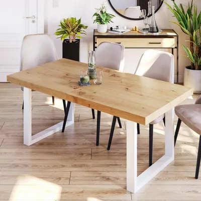 Produktbild von Furneo | Esstisch - Ausziehbarer Tisch - 180x90 cm - Klapptisch Esstisch - ausziehbar auf 280 cm - Eiche Artisan - mit weißen Beinen - Loft Tisch