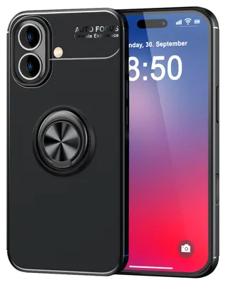 Obrázek produktu pro Pouzdro NALIA s kroužkem pro iPhone 16 – stojánek s kroužkem otočný o 360° a pro magnetický držák – GRIP360 (matné silikonové pouzdro) – značka z Berlína – černé
