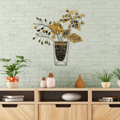 Obrázek produktu pro Wallity, Květiny v květináči, Dekorativní kovový doplněk na zeď, 100 % KOV, Vícebarevná, 47 x 55 cm