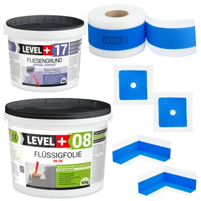 Produktbild von Dichtset Badabdichtung 10m2 Fliesengrund 4kg | Dichtfolie 12kg Dichtband SET337
