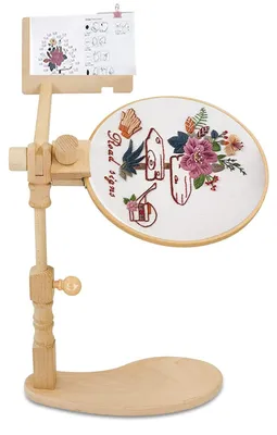 Produktbild von Inovra – RoseFlower, verstellbarer, drehbarer Stickrahmen, Standardausführung, für Kreuzstich, aus natürlichem Buchenholz, mit Musterleiste, freihändiger Stickrahmen für Kunsthandwerk