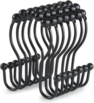 Produktbild von Set mit 24 Duschvorhangringen und Haken, Edelstahl, leichtgängig, Badezimmerzubehör.