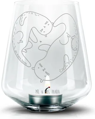 Produktbild von Mr. & Mrs. Panda glas kerzenhalter Otter Valentine - Transparent - Geschenk, für Partner, Freundin, Stumpenkerzenhalter, Teelichthalter, Laterne, Kerzenglas, Frauen