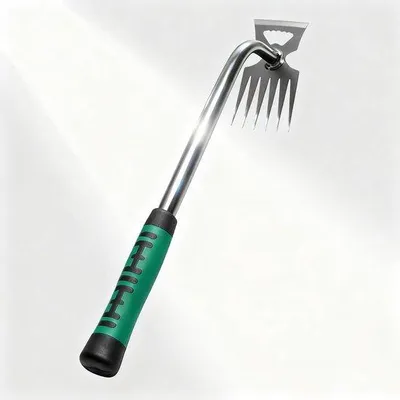 Produktbild von Unyqoos® Unkrautstecher mit 6 Zähnen, Sichelschaufel aus Sägeblattstahl, rutschfester Kunststoffgriff – robust für Garten & Rasenpflege