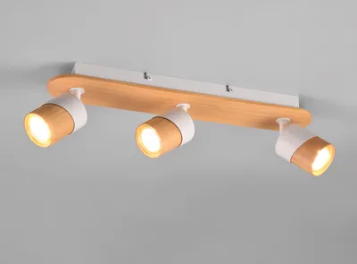 Produktbild von Deckenstrahler ARUNI Naturholz Metall Weiß 3 flammig Breite 48cm