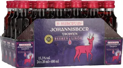 Image de St. Hubertus JOHANNISBEER Tropfen Beeren-Likör 15,3% Vol. 24x0,02l