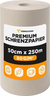 Produktbild von Schrenzpapier auf Rolle | 80 g/m² | 50 cm x 250 m 2 Rollen | Verpackungsmaterial Packpapier Füllmaterial