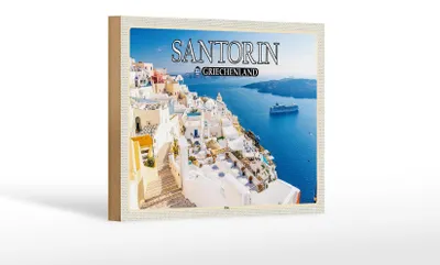 Produktbild von Holzschild Reise 18x12 cm Santorin Griechenland Fira Hauptstadt Dekoration