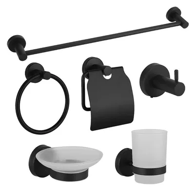 Produktbild von Robustes Badregal aus 304 Edelstahl – Wandmontage, Handtuchhalter & Ablage für Badezimmer, Schwarz