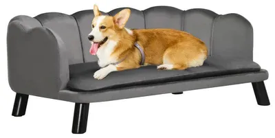 Image de Canapé pour chien avec revêtement en velours | Couleur : gris foncé | Dimensions : 98,5 x 60,5 x 35,5 cm