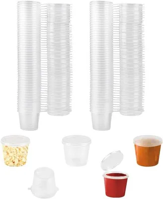 Produktbild von Famanu Set von 100 Aufbewahrungsdosen mit Deckel, 25 ml, auslaufsichere Kunststoffbehälter für Saucen, Dips und Gewürze