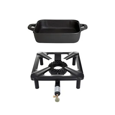 Produktbild von Hockerkocher-Set (klein) mit - Gusseisenpfanne 25 x 25 cm - ohne Zündsicherung