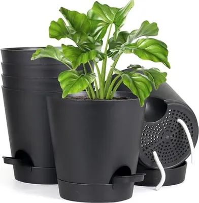 Produktbild von 6 Packs Blumentopf, Selbstwasser, 15,2 cm Pflanzentopf-Wasserversorgungssystem, Pflanzerbaum, Töpfe Set, ideale Innenbalkongärten, Schwarz