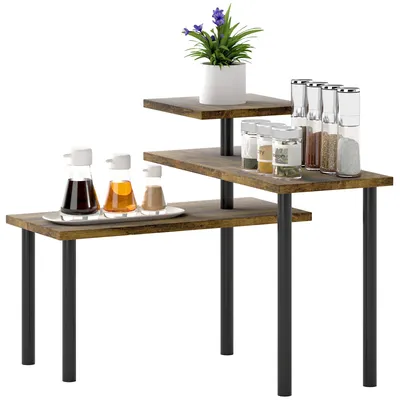 Produktbild von Drehbarer Mikrowellenständer, 3 Ebenen | Farbe: Braun, Schwarz | Abmessungen: 40x18x36,5 cm