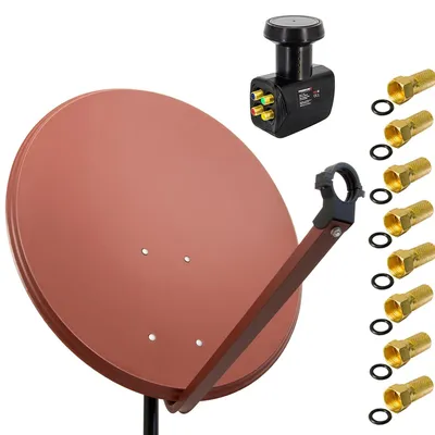 Produktbild von PremiumX SAT Anlage 100cm Antenne Stahl Ziegelrot Quad LNB 8x F-Stecker
