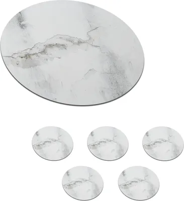 Obrázok produktu pre MuchoWow® Okrúhly sklenený podšálok, sada 6 ks Betón - Sivá - Biela 10x10x0.3cm Podložky pod poháre - podložky pod nápoje - ochrana stolovej dosky -