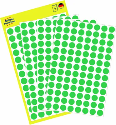 Produktbild von Avery Zweckform 3012, Markierungspunkte, ? 8 mm, 416 Markierungspunkte / 4 Bögen, Grün