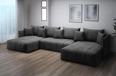 Produktbild von FURMEB24 ASPEN U Ecksofa mit Schlaffunktion Bettzeugablage 346x188cm Sofa U Form Graphit