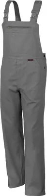 A full-body shot of gray overalls against a white background.