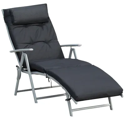 Image de Fauteuil de jardin noir - Transat - Fauteuil relax - Bain de soleil - Réglable sur 7 positions