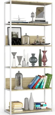 Produktbild von Akord Loft-Metallregal Weiß/Eiche Artisan 80X32X192 Cm