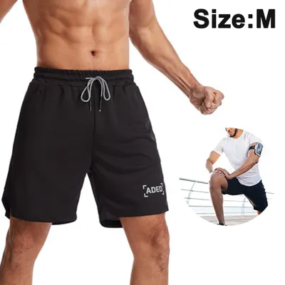 Produktbild von Herren Sport Shorts Schnell Trocknend Kurze Hose mit Reißverschlusstasch Sommer 2 in 1 Kurze Hosen Schnelltrocknende Laufshorts Fitness Joggen und Training Sporthose mit Taschen(Schwarz, M)