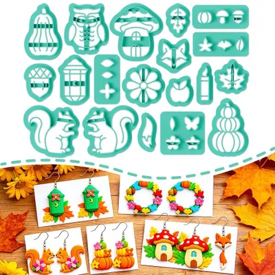 Imagen del producto de Juego de cortadores pequeños de 19 piezas, con motivos otoñales, de diferentes formas, para la creación de joyería