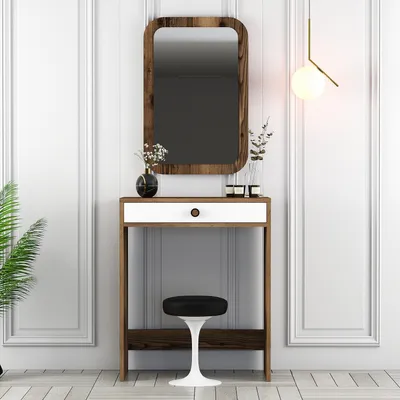 Produktbild von Skye Decor, Lizbon Mirror - Walnut, White, Schminktisch, Nussbaum, 100 % MELAMINBESCHICHTETE SPANPLATTEN, 70 x 84,7 x 40 cm