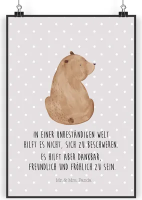 Produktbild von Mr. & Mrs. Panda Bild Bär Schulterblick DIN A3 - Grau Pastell - Geschenk, wanddeko, Selbstachtung, wandkunst, Bären, Weisheit, Motivation, Weltansicht, Wandbild, drucke