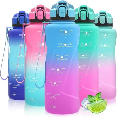 Produktbild von Sport Trinkflasche 1500 ml Blau-Lila Auslaufsicher mit Zeitmarkierung BPA Frei Tritan