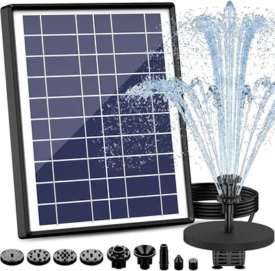 Produktbild von PolkaHome® Solarbrunnen für den Außenbereich, 6,5 W, mit 1500 mAh Akku, 10 Sprühbilder, Teichpumpe, schwimmende Solarpumpe für den