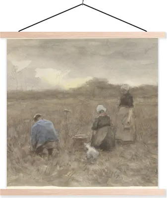 Produktbild von MuchoWow® Textilposter Kartoffelerntemaschinen - Gemälde von Anton Mauve 60x60 cm mit holzfarbenen Rahmen - Wanddekoration