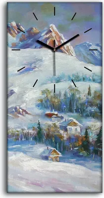 Produktbild von Wanduhr Bürouhr Leinwand Bild Geräuschlos 30x60 Gemälde Winter Berg Schnee - schwarze Hände
