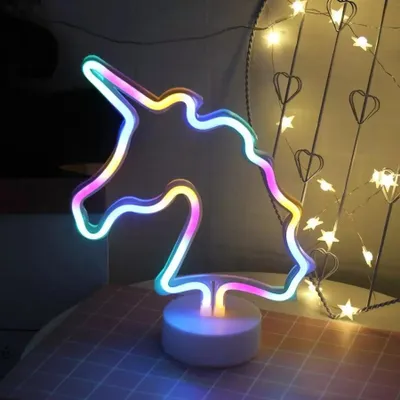 Obrázek produktu pro NEONOVÉ LED světlo, dekorativní stojanové světlo, barevný jednorožec, cca 28,5 x 24,5 x 8,5 cm