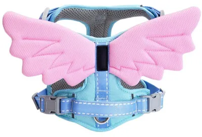 Produktbild von Outdoor Hundegeschirr mit Engelsflügeln 3D, verstellbar, reflektierend, atmungsaktiv, Leine-Set, Welpen, Blau, M